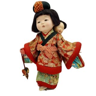 Vintage Japanese Ichimatsu Gofun Girl Doll With Baby Kimono