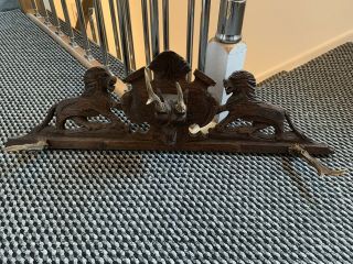 Antique Hunting Black Forest Style Wood Carved Coat Hat Rack Stag Head & Antlers