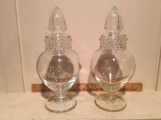 Pair Antique Apothecary Drug Store Dakota Glass 8 3/4 " Candy Jars Pointed Tips