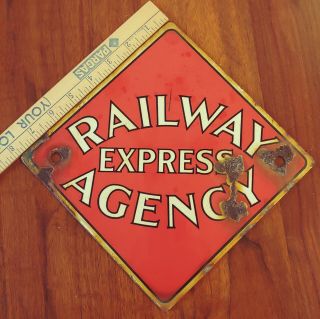 Vintage HEAVY PORCELAIN SIGN Railway Express Agency 8 