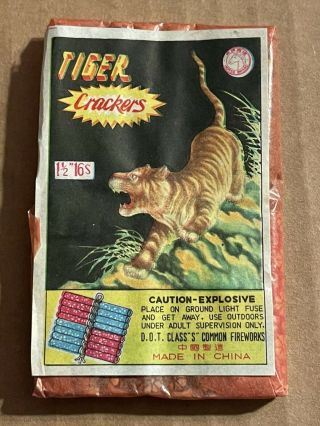 Vintage Firecracker Pack Label Tiger Crackers Brand 1 1/2 16s