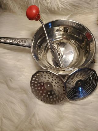 Vintage Italian Food Mill 7 1/2 " W/ 2 Size Plates Ricer Masher Strainer Canning