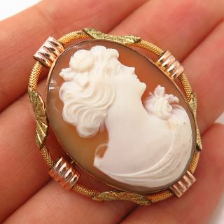 925 Sterling / 1/20 12k 3 - Tone Gold Filled Antique Cameo Victorian Lady Brooch