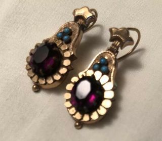 Antique Victorian Garnet & Seed Pearl Drop Earrings Gold Filled