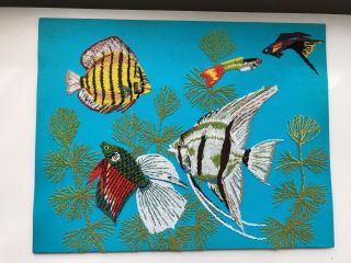 Vintage Japan Matsubato Silk Embroidery Wall Hanging/tropical Fish/hand Made