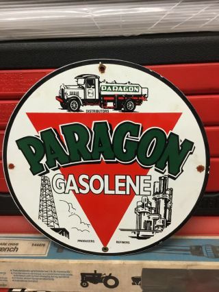 Vintage Metal Porcelain Paragon Gasoline Pump Plate Sign