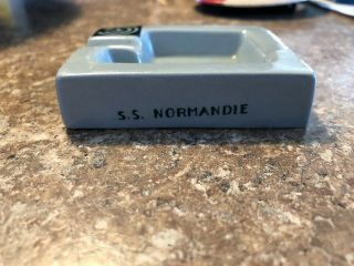 Vtg Ashtray FRENCH LINE SS NORMANDIE France Jean Luce CGT WWII SHIP Green 3