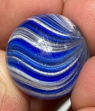 Early Antique German Blue White Onion Skin Swirl 25/32” Inch Marble Nm