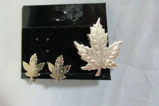 Vintage Bmco Sterling Silver Canadian Maple Leaf Pendant & Screw Back Earrings