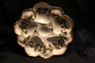 T & V Limoges Christmas Holly & Berries Oyster Plate