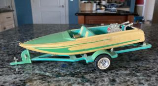 Vintage Speed Racing Boat W/ Trailer Custom Paint Built Resin Wood Revell Model