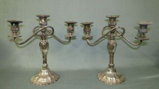 Pair Vintage Antique Candelabra Ornate Silver Plated 3 Arm Candlestick Heavy