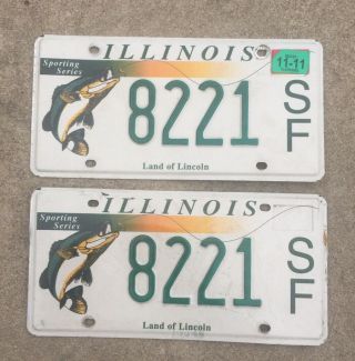 2011 Illinois License Plate Pair Sporting Fishing Series 8221 Land Of Lincoln