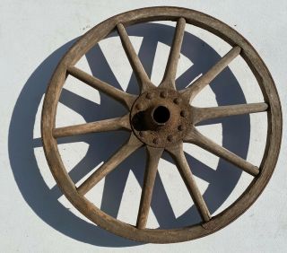 Vintage Antique 14” Wood Metal Cast Iron Wagon Cart Wheel 10 Spokes
