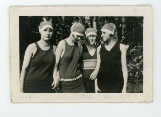 Self Deprecating Writing On Back Flapper Gals In Bathing Suits Vintage Photo