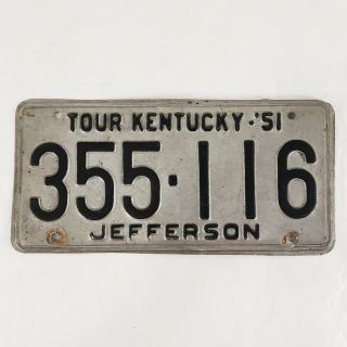 1951 Vintage License Plate Jefferson County Ky,  Rat Rod 1950s 355 - 116