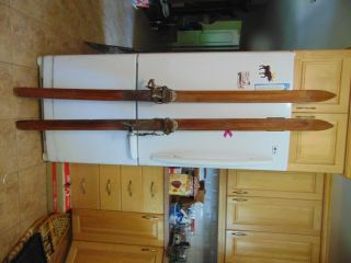 Antique Wooden Skis 76 " Long With Pole / 7416