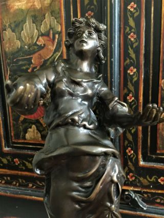Large Bronzed Spelter Metal Figure Of Female Form Early 20th Century Art Nouveau