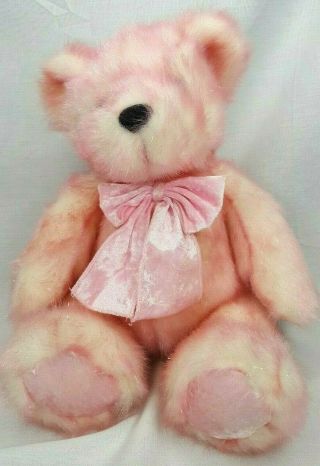 Vintage Pink Shimmer Plush Teddy Bear Kids Of America Corp 14 " Stuffed Animal