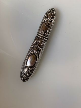 French SOLID Silver FLORAL Needle Toothpick Case Victorian Art Nouveau Rococo 3