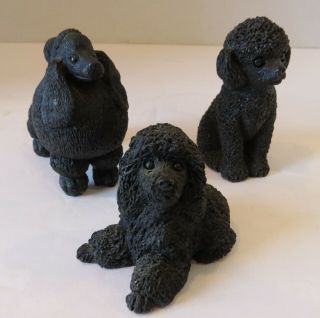 3 Cute Vintage Black Poodle Dog Figurines - 1 Stone Critter