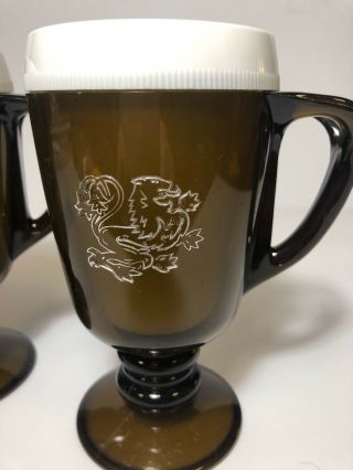 Mcm Insulated Cups Set 2 Vintage Brown Smoke Lion Crest Pedestal