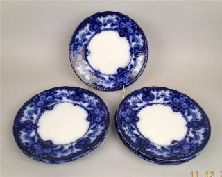 Set Of 8 Antique Flow Blue Wood & Son Seville 9 " Luncheon Plates