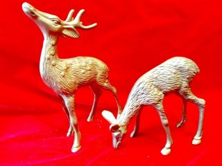 Vintage Solid Brass Deer Pair Figurine Buck&doe Home Christmas Decor