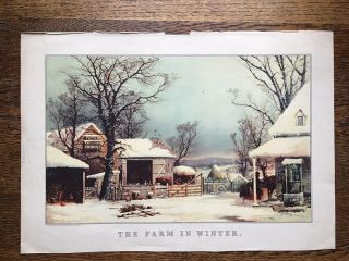 " The Farm In Winter " George Durrie Vintage Art Print 9 " X 12 "