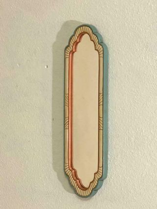 Small Vintage Art Deco Style Wall Mirror Hard Plastic Composite Pink & Blue Trim