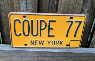 Real Vintage York Ny Vanity License Plate Coupe 77 Embossed 1977