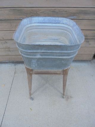 galvanized metal square washtub on stand flower garden yard decor 2 3