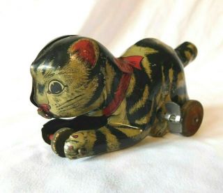 Vintage J Chein Tin Litho Wind Up Kitten Cat Toy -