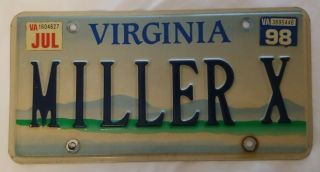 1998 Virginia Vanity License Plate “miller X”