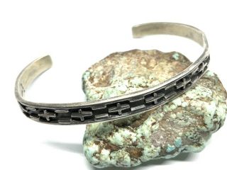 Vintage Old Pawn Mexico Sterling Silver Overlay Tribal 7.  5” Men’s Cuff Bracelet