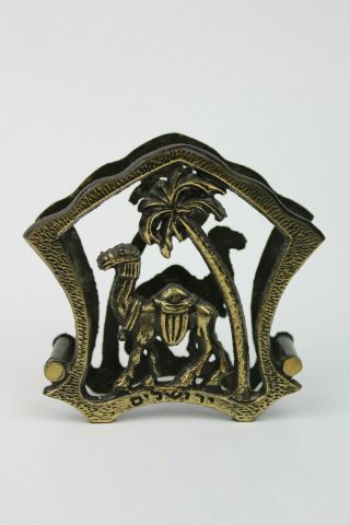 Vintage Israel Napkin Letter Holder Camel Palm Tree Brass