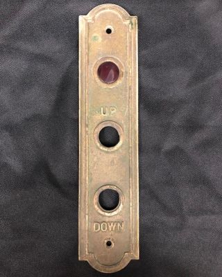 Vintage Otis Antique Elevator Up Down Button Control Panel Brass Plate 10.  75”