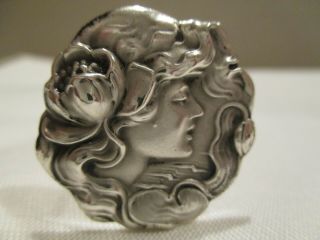 Antique Unger Brothers Sterling Silver Hatpin Hat Pin Art Nouveau Ladies Face