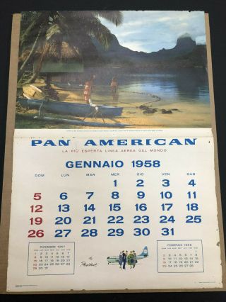 Vintage 1958 Tahiti Pan Am Airlines Calendar Page
