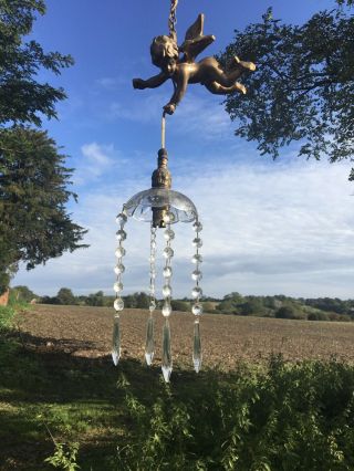 Vintage French Flying Cherub Light Chandelier With Crystals
