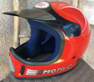 Vintage 80’s Bell Moto 4 Helmet Red With Black Visor Size 7.  25 Vguc