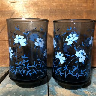 Vintage Blue Floral Libbey 6oz Juice Glasses 2 Mcm
