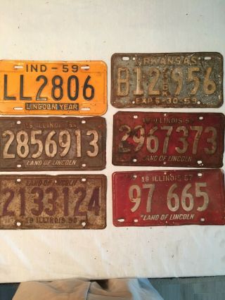 Set Of 6 Vintage 1950’s Car License Plates From Multiple States