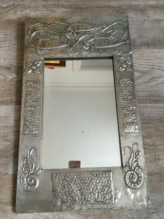 Arts And Crafts Rectangular Pewter Frame With Mirror 36.  5cm X 31cm Circa 1905