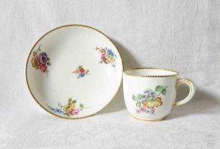 Antique 18th Century French Sevres Porcelain Cup And Saucer C1760