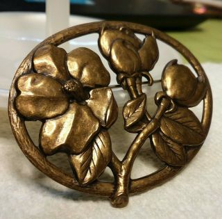 Vintage Jewelry:2 3/8 " Art Nouveau Brass Stamped Style Brooch 04 - 01 - 2020