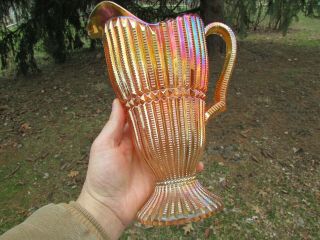 Imperial File Antique Carnival Art Glass Water Pitcher Marigold Very Scarce