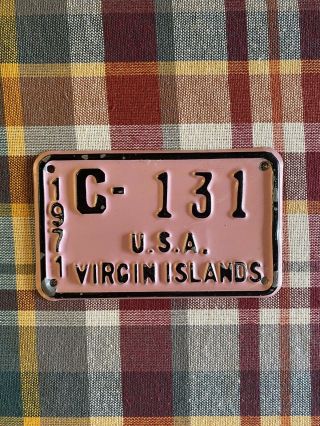 U.  S.  A Virgin Islands Rare Pink Vintage Motorcycle License Plate 1971
