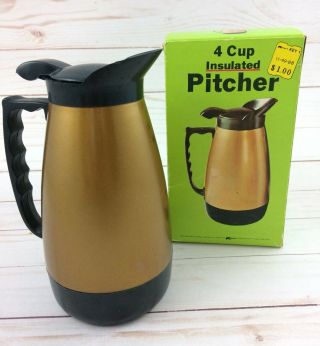 Vintage Kmart Gold Black 4 Cup Insulated Pitcher W/ Box 60 
