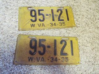 1934 - 35 W.  Va Wv West Virginia Antique Car License Plate Matching Numbers